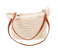 TOPPERFUN Large Crochet Cotton Yarn Tote Bag for Women with Hollow Out Design and White Zipper Spacious Raffia Handbag for Beach Essentials and Casual Outings Canvas Handbag Summer Shoulder