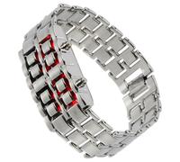 TOPPERFUN Men's Led Digital Watch Retro Lava Style Silver Case Red Led Bracelet Wristband Casual Wristwatch for Everyday Wear