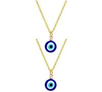 TOPPERFUN Minimalist 1 Gold Plated Devil Eyes Pendant 20mm, 2 Pieces Set, Blue Eye Fashion Neck Chain for Women and Men, Creative Jewelry