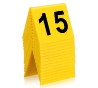 TOPPERFUN Plastic Table Numbers Markers, Triangular Yellow Number Signs 1-15, 15 Pack Heavy Duty Stable Base Tabletop Signs For Restaurant Wedding Crime Scene Evidence Identification Game 6. 30x5.