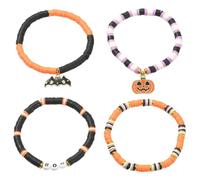 TOPPERFUN Polymer Clay Pumpkin Bead Bracelet for Halloween Party, Stylish Stretch Beaded Bracelet Pack with Modern Design, Decorative Wristlet for Women
