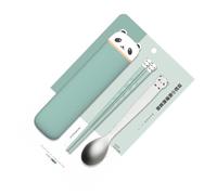 TOPPERFUN Portable Bear-Shaped Flatware Set with Reusable Chopsticks and Spoon in Compact Storage Box Lightweight Travel Tableware for Learning to Eat Independently