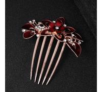 TOPPERFUN Red Flower Bride Hair Comb with Rhinestone Floral Design, Wedding Hair Ornament Side Comb for Women, Party and Bridal Headwear Accessories