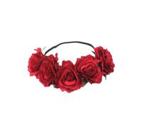 TOPPERFUN Red Rose Wreath Headband DIY Floral Hairband with Realistic Roses Elegant Photo Prop for Wedding Costume Parties Beach Flower Girl Headdress and Stylish Hair Ornament