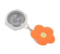 TOPPERFUN Retractable Nurse Watch with Luminous Digital Display Orange Flower Cover Brooch Fob for Nursing Students and Paramedics Dark Pocket Timepiece