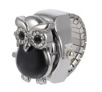 TOPPERFUN Retro Owl Pattern Finger Watch Small Decorative Ring Watch in Black Alloy, Comfortable and Fashionable for Daily Wear