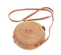 TOPPERFUN Round Rattan Crossbody Bag Hand Woven Straw Shoulder Messenger Bag for Casual Beach Travel Mini Diagonal Design Diameter Height