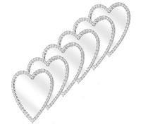 TOPPERFUN Self-Adhesive Heart Mirror Stickers 6 Pack with Rhinestone Embellishment for Phone Case Portable Mini Makeup Mirrors for, Travel, and Locker Decoration (Silver, 1.8 Inch)