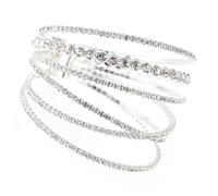 TOPPERFUN Shiny Rhinestone Bangle Bracelet Elastic Steel Wire Six-row Irregular Design Wrist Chain Jewelry for Women Valentine Day Silver