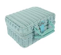 TOPPERFUN Simulated Rattan Storage Basket with Handle Small Woven Suitcase Retro Decorative Storage Box 22x17x11cm Light Blue Portable Organizer for Picnic Wedding Photography
