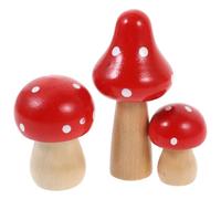 TOPPERFUN Simulated Wooden Mushroom Sculpture 3pcs Red Mini Mushroom Desktop Ornament Micro Landscape Decoration for Home Office Garden