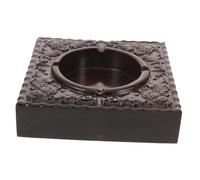 TOPPERFUN Square Vintage Wooden Ashtray with Chinese Carved Double Blessing Design Fireproof Accessory for Indoor Outdoor Use Stable Windproof Ash Bowl Gift for Men and Dad