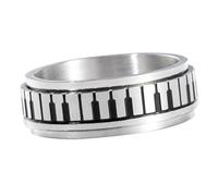 TOPPERFUN Stainless Steel Piano Key Ring for Men and Teens, Rotatable Silver Finger Ring with Well Polished Surface, Fashion Design for Daily Decorating Use and Engagements, Size 10