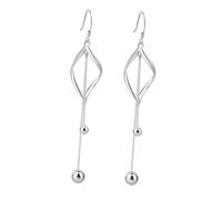 TOPPERFUN Sterling Silver Long Dangling Earrings Women Stylish Diamond Shape Drop Earrings Silver Ball Pendant Ear Decor Simple Jewelry Accessory