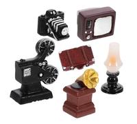 TOPPERFUN Vintage Camera Figurine 6pcs Retro Home Decor Accessory Miniature Phonograph Unique Living Room Decoration for Dollhouses and Collectors