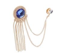 TOPPERFUN Vintage Mens Brooch Pin with Hanging Chain Fashion Lapel Pin for Suit and Coat Elegant Gold and Sapphire Accessory for Parties Daily Wear and Gift Giving
