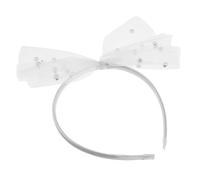 TOPPERFUN White Bow Headband for Women with Bead Embellished Mesh Material, Gentle on Head, Elegant Tulle Design, for Bridal and Holiday Celebrations Hair Accessories