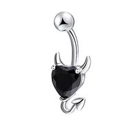 TOPPERFUN Women’s Devil Heart Belly Button Ring Zircon Navel Stud Surgical Steel Barbell Black 2.7X1.1cm Suitable for Dance and Festival