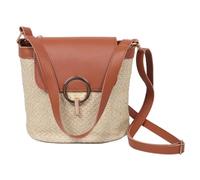 TOPPERFUN Women's Straw Bucket Crossbody Bag for Beach, Brown Handwoven | Lightweight PU and Alloy Details, Boho Casual Style, Portable Handsfree Comfort, Seaside Use