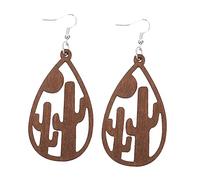 TOPPERFUN Wooden Cactus Design Earrings for Women Simple Ear Pendants Unique Ear Accessories for Casual Formal Outfits Lightweight Hypoallergenic Creative Geometry Jewelry Brown
