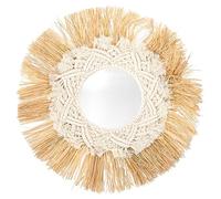 TOPPERFUN Woven round Hanging Mirror Bohemian Style Raffia Wall Decor Handmade Mirror for Bedroom Nursery Rustic Cottage Wall Decoration
