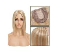 Toppers for Women 6-18 Inch Human Hair Topper for Women, Real Human Hair No Bangs 10*12 CM Injection Silk Base Hair Topper Clip In Straight Hair Extensions Hairpieces Hair Toppers(Golden Brown+Bleach