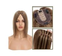 Toppers for Women 6-18 Inch Human Hair Topper for Women, Real Human Hair No Bangs 10*12 CM Injection Silk Base Hair Topper Clip In Straight Hair Extensions Hairpieces Hair Toppers(Medium Brown+Dark Bl