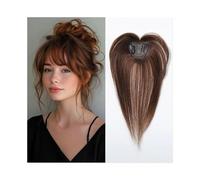 Toppers Real Human Hair Topper with Bangs for Women 3D Wispy Air Bangs for Hair Loss 10 inch for Daily Wear(Honey Brown)