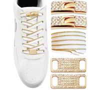TOPPING STYLE Elastic No Tie Shoe Laces with Bling Diamond Locks & Charms for Women's Sneakers, 01-white- Gold Edge, 105