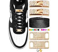 TOPPING STYLE Elastic No Tie Shoe Laces with Bling Diamond Locks & Charms for Women's Sneakers, 02 Glitter Black- Gold, 105