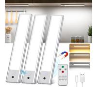 Under Cabinet Kitchen Lights with Remote Control, 3 Pack Motion Sensor Lights Indoor 3 Color Temperature Wireless Lights Rechargeable 1300mAH Battery Lights for Kitchen, Stair, Wardrobe, Cupboard