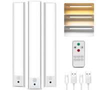 TOPPLEE Under Cabinet Kitchen Lights with Remote Control, Motion Sensor Lights Indoor Rechargeable Light 3 Color Temperature Wireless Lights 2200mAH Battery Light for Kitchen (3 Pack 31CM)