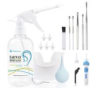 TopQuaFocus Ear Cleaner Earwax Removal Kit, Electric Earwax Cleaner Earwax Remover Irrigation Tool, 16.9oz Ear Washer Bottle 6pcs Ear Pick for Adults & Kids Cleaning(Clear)