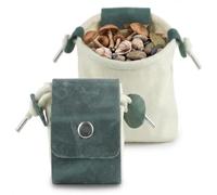 Toprank Leather Foraging Pouch - Collapsible Canvas and Leather Belt Bag for Hiking, Mushroom, Rock & Shell Collecting (Green/Off-White)