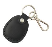 Toprank Leather Keychain Holder Compatible with Apple AirTag, Genuine Leather Protective Case with Secure Screw Lock and Heavy Duty Brass Carabiner (Black)