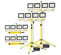 TOPRATED 2 Pack Led Work Light with Stand,28000 Lumen 110V 4 Adjustable Head Outdoor Flood Lights,Foldable Mechanic Light with 16.5Ft Power Cord,Portable Waterproof Tripod with Lamp for Workbench