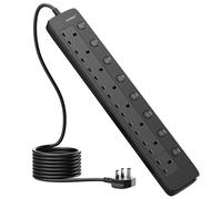 TOPREK 8 Way Extension Lead with Individual Switches, 2100 Surge Protected Extension Lead with Indicator Lights, Desk/Wall Mounted Power Strip for Of