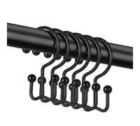 TOPROD 24 Pack Shower Curtain Hooks Rings, Double Sided Shower Hooks for Shower Curtain, Stainless Steel Shower Rings Rust Proof for Bathroom Shower Curtain Rod Curtains, Free Gliding, Matte Black