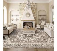 TOPRUUG Washable Oriental Area Rug - 9x12 Rugs for Living Room Soft Boho Carpet for Bedroom Waterproof Floral Distressed Indoor Stain Resistant Non-Shedding Floor Carpets (Beige, 9x12)