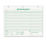 TOPS 3284 Daily Attendance Record, 11-Inch x8-1/2-Inch, 50 Cards, GN Ink/White