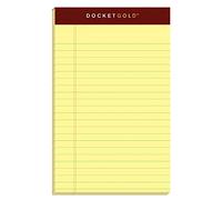 Tops Docket Gold Writing Pads, 5" x 8", Jr. Legal Rule, Canary Paper, 50 Sheets, 6 Pack (99704)