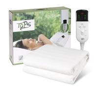 TOPS Electric Blanket Single Heated Underblanket with Timer 3 Heat Settings Overheat Protection Machine Washable Warm Polyester Size 150 x 80cm White (CH-42)