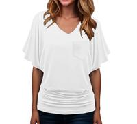 Tops for Ladies UK Womens Summer Top Plus Size 2022 Soft V Neck Bat Sleeve Tunic Blouse Casual Solid Short Sleeve Tops Bat Wing Shirts for Ladies Purple Red White Yellow