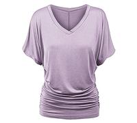 Tops for Ladies UK Womens Summer Top Plus Size 2022 Soft V Neck Bat Sleeve Tunic Blouse Casual Solid Short Sleeve Tops Bat Wing Shirts for Ladies Purple Red White Yellow