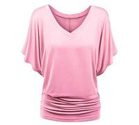 Tops for Ladies UK Womens Summer Top Plus Size 2022 Soft V Neck Bat Sleeve Tunic Blouse Casual Solid Short Sleeve Tops Bat Wing Shirts for Ladies Purple Red White Yellow