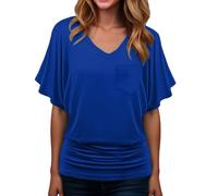 Tops for Ladies UK Womens Summer Top Plus Size 2022 Soft V Neck Bat Sleeve Tunic Blouse Casual Solid Short Sleeve Tops Bat Wing Shirts for Ladies Purple Red White Yellow