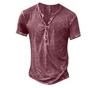 Tops for Men Short Sleeve Summers Plus Size Printed T-Shirt Casual Loose Fit Outdoor Sports Henley Shirt Short Sleeve T-Shirts Washed Cotton Casual V-Neck Button Tee Shirts Party Hip Cozy Tops Sale
