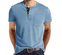 Tops for Men UK Short Sleeve Cotton T Shirts Gym Workout Basic Sweatshirts Button Down Henley Shirts Solid Color Regular Fit Casual Tops Men's T Shirt for Training and Fitness Light Blue XXL