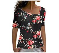 Tops for Women, Summer Fashion Ladies Tops Solid Color Double Layer Slanted Neck Lace Short Sleeves Casual T Shirt Cotton Basics Women Mesh Tops for Women