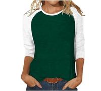 Tops for Women UK 3/4 Sleeve Contrast Color Pullover Womens Blouses Plus Size Crewneck Tunic Shirt Loose Classic Jumpers Elegant Pullover Sports Gym Undershirt Home Casual T Shirt